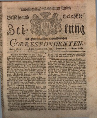 Staats- und gelehrte Zeitung des Hamburgischen unpartheyischen Correspondenten Samstag 3. Dezember 1803