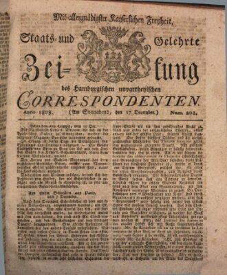 Staats- und gelehrte Zeitung des Hamburgischen unpartheyischen Correspondenten Samstag 17. Dezember 1803