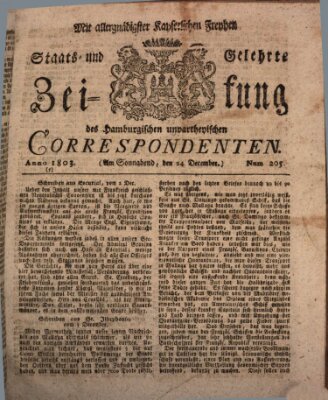 Staats- und gelehrte Zeitung des Hamburgischen unpartheyischen Correspondenten Samstag 24. Dezember 1803