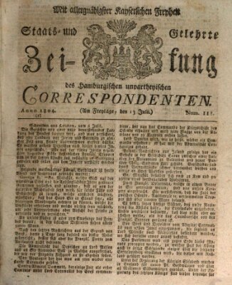 Staats- und gelehrte Zeitung des Hamburgischen unpartheyischen Correspondenten Freitag 13. Juli 1804