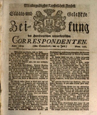 Staats- und gelehrte Zeitung des Hamburgischen unpartheyischen Correspondenten Samstag 28. Juli 1804