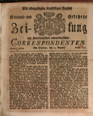 Staats- und gelehrte Zeitung des Hamburgischen unpartheyischen Correspondenten Freitag 24. August 1804