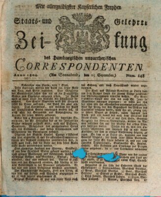 Staats- und gelehrte Zeitung des Hamburgischen unpartheyischen Correspondenten Samstag 15. September 1804