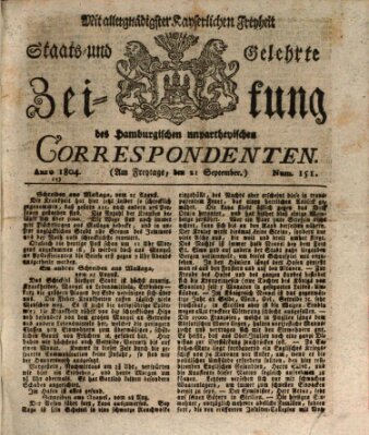 Staats- und gelehrte Zeitung des Hamburgischen unpartheyischen Correspondenten Freitag 21. September 1804