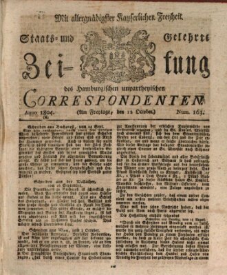 Staats- und gelehrte Zeitung des Hamburgischen unpartheyischen Correspondenten Freitag 12. Oktober 1804