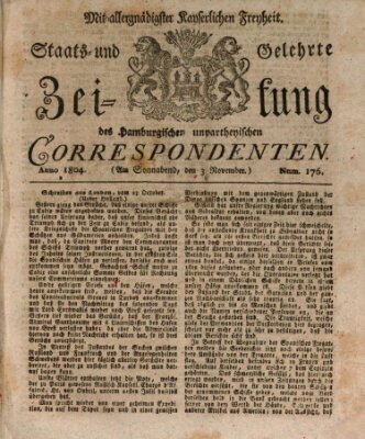 Staats- und gelehrte Zeitung des Hamburgischen unpartheyischen Correspondenten Samstag 3. November 1804