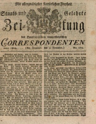 Staats- und gelehrte Zeitung des Hamburgischen unpartheyischen Correspondenten Freitag 9. November 1804