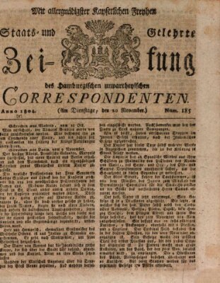 Staats- und gelehrte Zeitung des Hamburgischen unpartheyischen Correspondenten Dienstag 20. November 1804