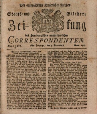 Staats- und gelehrte Zeitung des Hamburgischen unpartheyischen Correspondenten Freitag 7. Dezember 1804