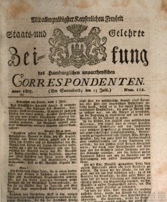 Staats- und gelehrte Zeitung des Hamburgischen unpartheyischen Correspondenten Samstag 13. Juli 1805