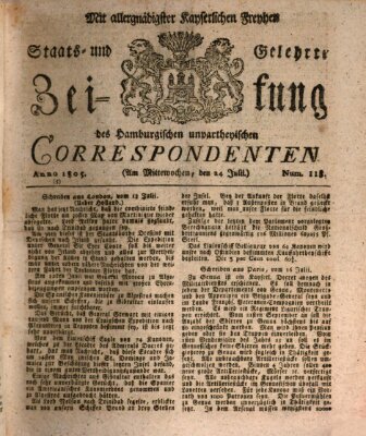 Staats- und gelehrte Zeitung des Hamburgischen unpartheyischen Correspondenten Mittwoch 24. Juli 1805