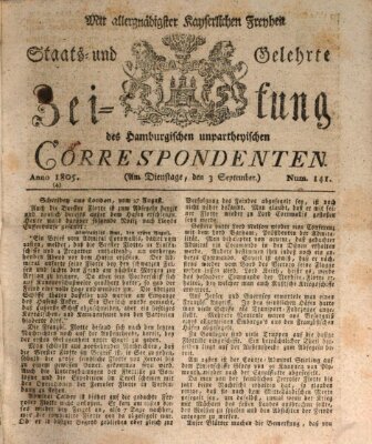 Staats- und gelehrte Zeitung des Hamburgischen unpartheyischen Correspondenten Dienstag 3. September 1805