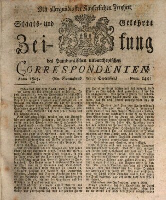 Staats- und gelehrte Zeitung des Hamburgischen unpartheyischen Correspondenten Samstag 7. September 1805