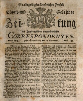 Staats- und gelehrte Zeitung des Hamburgischen unpartheyischen Correspondenten Samstag 14. September 1805