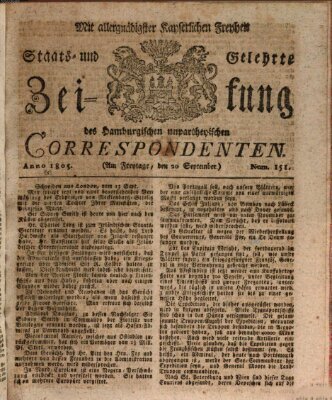 Staats- und gelehrte Zeitung des Hamburgischen unpartheyischen Correspondenten Freitag 20. September 1805