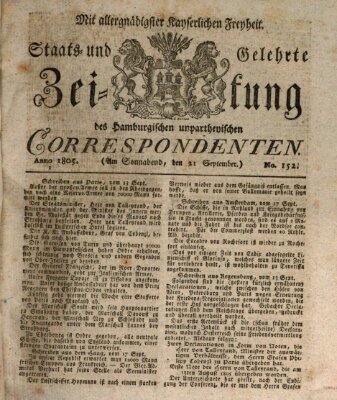 Staats- und gelehrte Zeitung des Hamburgischen unpartheyischen Correspondenten Samstag 21. September 1805