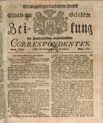 Staats- und gelehrte Zeitung des Hamburgischen unpartheyischen Correspondenten Freitag 18. Oktober 1805