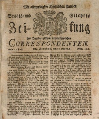 Staats- und gelehrte Zeitung des Hamburgischen unpartheyischen Correspondenten Samstag 26. Oktober 1805