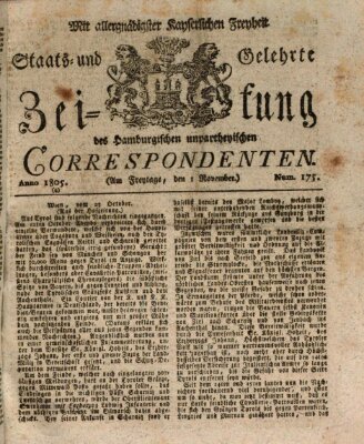 Staats- und gelehrte Zeitung des Hamburgischen unpartheyischen Correspondenten Freitag 1. November 1805