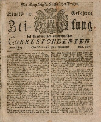 Staats- und gelehrte Zeitung des Hamburgischen unpartheyischen Correspondenten Dienstag 5. November 1805