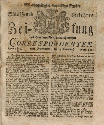 Staats- und gelehrte Zeitung des Hamburgischen unpartheyischen Correspondenten Mittwoch 13. November 1805