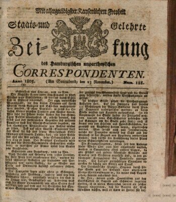 Staats- und gelehrte Zeitung des Hamburgischen unpartheyischen Correspondenten Samstag 23. November 1805