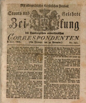 Staats- und gelehrte Zeitung des Hamburgischen unpartheyischen Correspondenten Freitag 29. November 1805