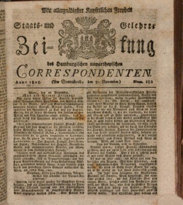 Staats- und gelehrte Zeitung des Hamburgischen unpartheyischen Correspondenten Samstag 30. November 1805