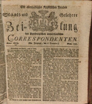 Staats- und gelehrte Zeitung des Hamburgischen unpartheyischen Correspondenten Freitag 6. Dezember 1805