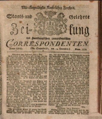 Staats- und gelehrte Zeitung des Hamburgischen unpartheyischen Correspondenten Samstag 14. Dezember 1805