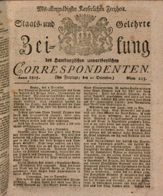 Staats- und gelehrte Zeitung des Hamburgischen unpartheyischen Correspondenten Freitag 20. Dezember 1805