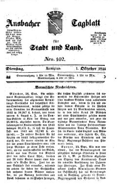 Ansbacher Tagblatt für Stadt und Land Dienstag 1. Oktober 1844