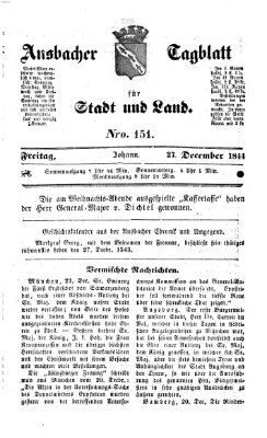 Ansbacher Tagblatt für Stadt und Land Freitag 27. Dezember 1844