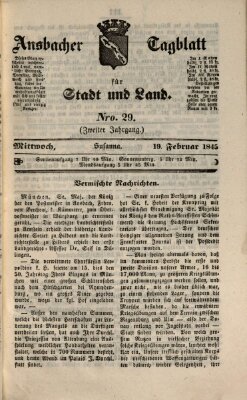 Ansbacher Tagblatt für Stadt und Land Mittwoch 19. Februar 1845