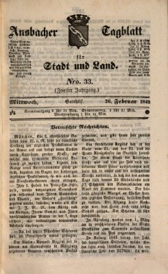 Ansbacher Tagblatt für Stadt und Land Mittwoch 26. Februar 1845