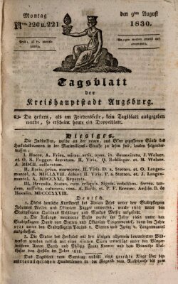 Tagblatt für die Kreishauptstadt Augsburg (Augsburger Tagblatt) Montag 9. August 1830