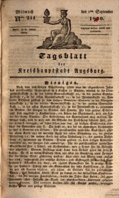 Tagblatt für die Kreishauptstadt Augsburg (Augsburger Tagblatt) Mittwoch 1. September 1830