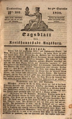 Tagblatt für die Kreishauptstadt Augsburg (Augsburger Tagblatt) Donnerstag 9. September 1830