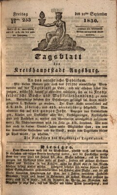 Tagblatt für die Kreishauptstadt Augsburg (Augsburger Tagblatt) Freitag 10. September 1830