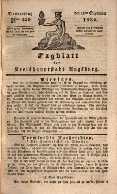 Tagblatt für die Kreishauptstadt Augsburg (Augsburger Tagblatt) Donnerstag 16. September 1830