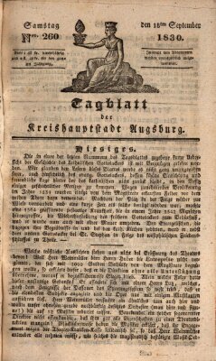 Tagblatt für die Kreishauptstadt Augsburg (Augsburger Tagblatt) Samstag 18. September 1830