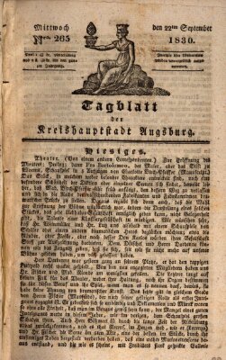 Tagblatt für die Kreishauptstadt Augsburg (Augsburger Tagblatt) Mittwoch 22. September 1830