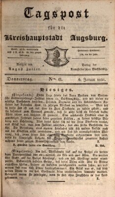 Tagblatt für die Kreishauptstadt Augsburg (Augsburger Tagblatt) Donnerstag 6. Januar 1831