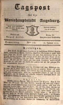 Tagblatt für die Kreishauptstadt Augsburg (Augsburger Tagblatt) Donnerstag 13. Januar 1831