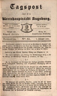 Tagblatt für die Kreishauptstadt Augsburg (Augsburger Tagblatt) Samstag 5. Februar 1831