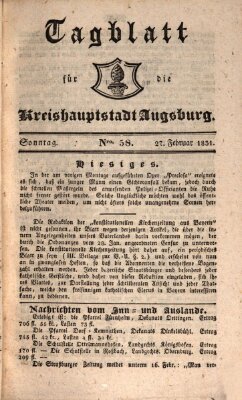 Tagblatt für die Kreishauptstadt Augsburg (Augsburger Tagblatt) Sonntag 27. Februar 1831