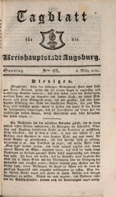 Tagblatt für die Kreishauptstadt Augsburg (Augsburger Tagblatt) Sonntag 6. März 1831