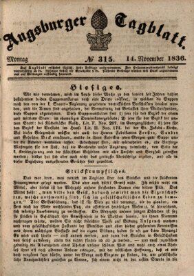 Augsburger Tagblatt Montag 14. November 1836