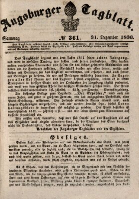 Augsburger Tagblatt Samstag 31. Dezember 1836