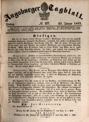 Augsburger Tagblatt Freitag 27. Januar 1837
